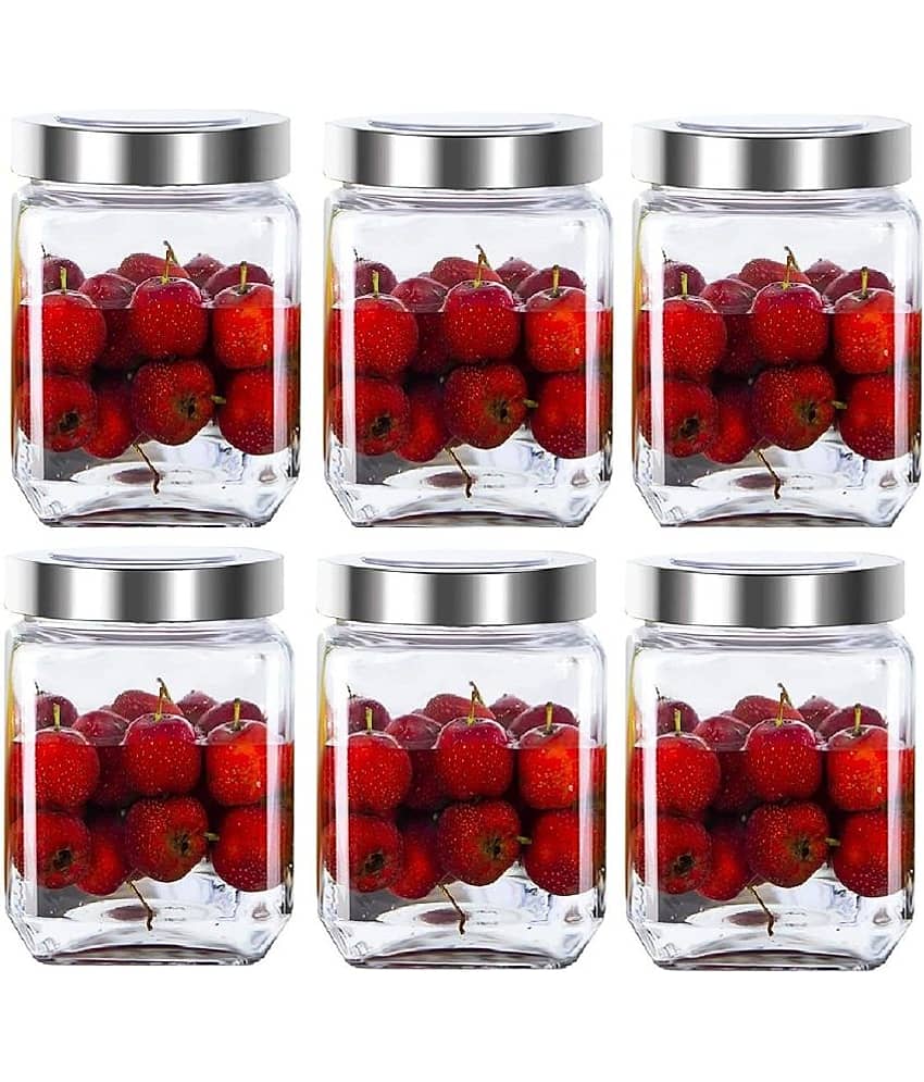 CROCO JAR - Silver Glass Food Container ( Pack of 6 )