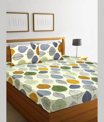 Home Candy Microfiber Abstract Double Bedsheet with 2 Pillow Covers- Cream