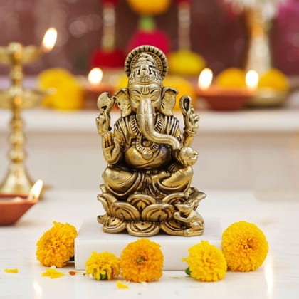 Brass Ganesh Ji Murti for Office Desk, Business & Vastu, Height : 2 Inch (BSMAS1869 G)