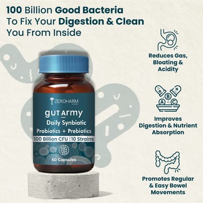 Gut Army Prebiotic & Probiotic Capsules 120 Capsules