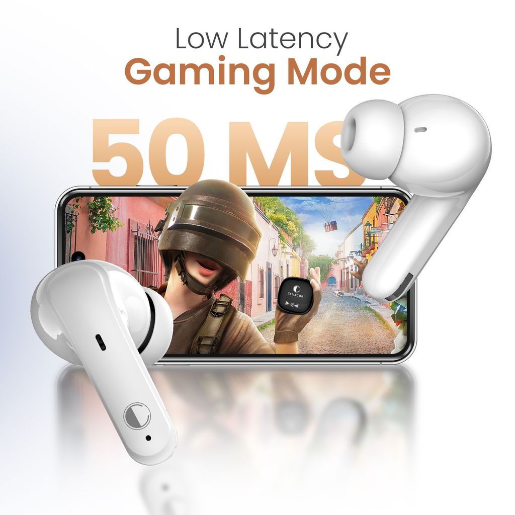 Cellecor BroPods C107 GLOSS TWS with 40H Playtime, ENC, 5.1v BT, 50ms Low Latency Gaming Bluetooth- White