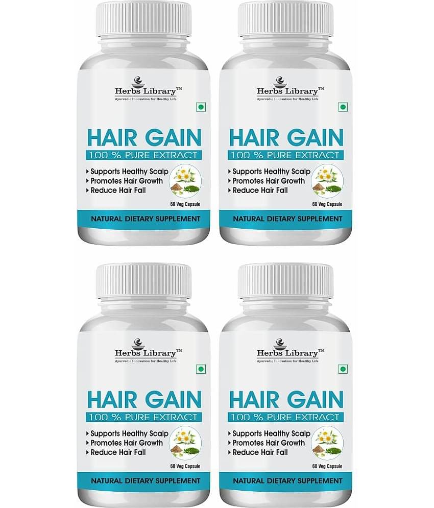 Herbs Library Hair Gain, Herbal Supplement For Hair Growth, 60 Capsules Each(Pack of 4)