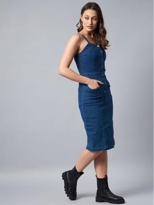 Women's Casual Denim Sleeveless Dress (Blue, S)-PID63378