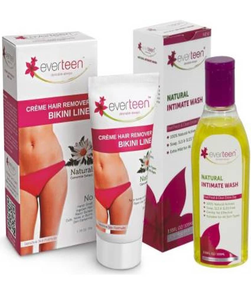 everteen Combo: Bikini Line Hair Remover Creme (50g) and Natural Intimate Wash (105ml) for Women