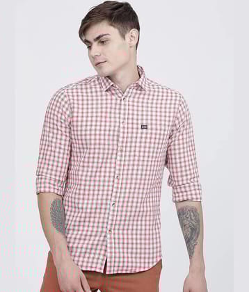 The Indian Garage Co Men White & Red Slim Fit Checked Casual Shirt - None