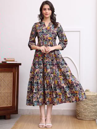 Multi Color Abstract Printed Chanderi Premuim Ethnic Dress-S
