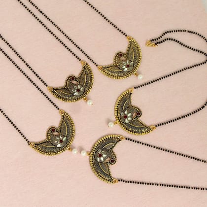 Gold Color 5 Piece Of Mangalsutra Combo (MS144CMB)-Length: 44.00 CM x Width: 0.20 CM / Gold / Alloy With Good Quality Gold Plated