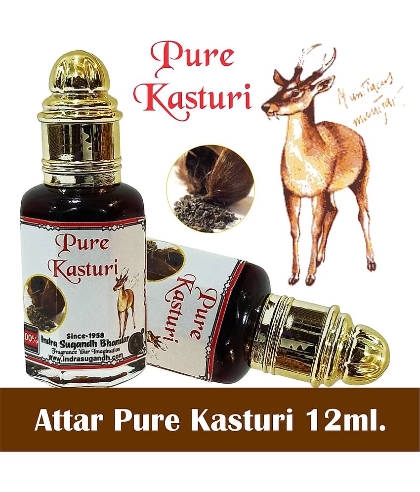 INDRA SUGANDH BHANDAR Attar For Men|Women Real & Pure Kasturi Deer Musk 24 Hours Freshness White Long Lasting Fragrance 12ml Rollon Pack