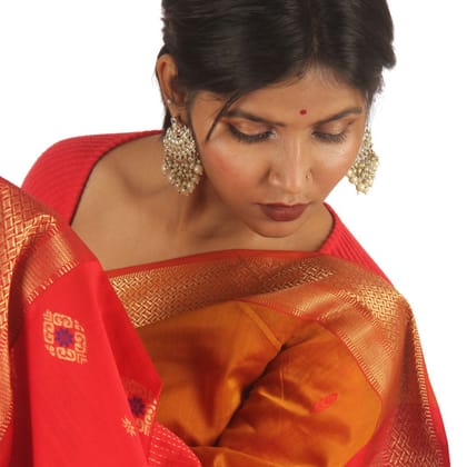 Radiant Mustard Maheshwari Charm | Handwoven Maheshwari Saree