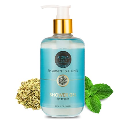 ALZIBA CARES Spearmint and Fennel Shower Gel with Cranberry, Glycerin and Citric Acid | For Cooling, Refreshing and Nourished Skin | 300 ML | for Men and Women, All Season & all Skin Types