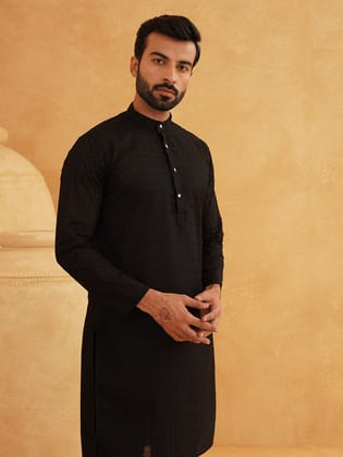 Sojanya Ethnic Motifs Embroidered Thread Work Pure Cotton Black Straight Only Kurta-38