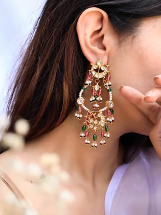Josie Kundan Multicolored Chandbali Earrings-Multicolored