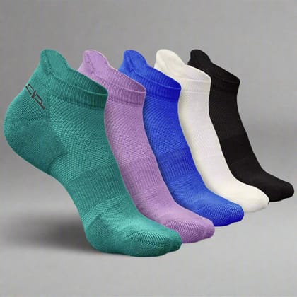 Heelium Bamboo Men Ankle Socks - 5 Pairs-Purple | Dark Green | Black | Off White | Royal Blue