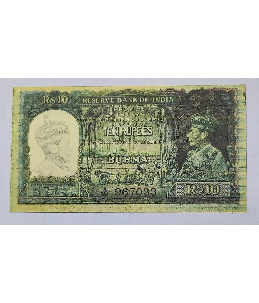 Extreme Rare 10 Rupee British India King George VI Burma Issue Note Signed By J B Taylor
