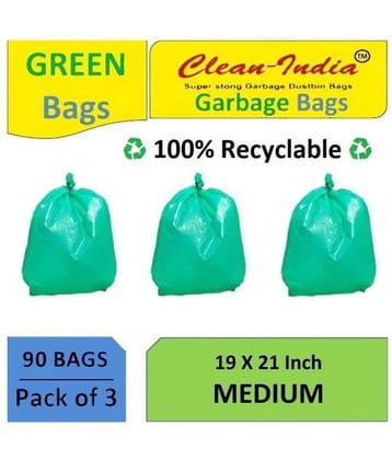 Clean India Green Virgin Plastic Dustbin and Garbage bags