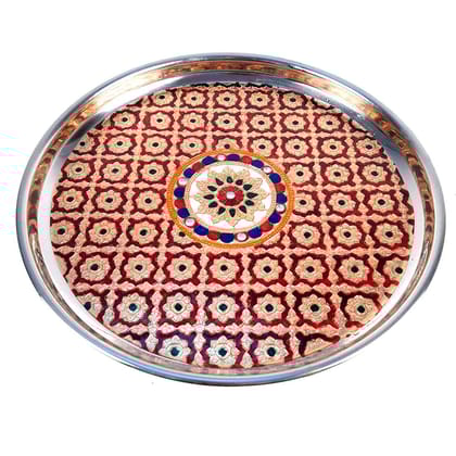 Pooja Plate - For Rakhi, Diwali & Karwa Chauth - 11 Inch-Red