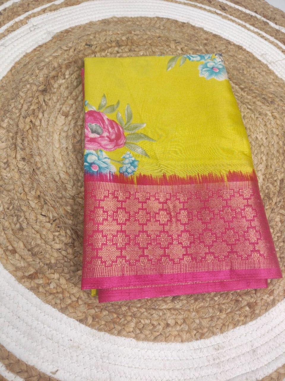 Flower Printed dola silk saree with blouse