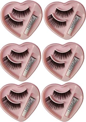 Elecsera Bonjour False-Fake Eyelashes With Glue Set Natural (Pair of 6)