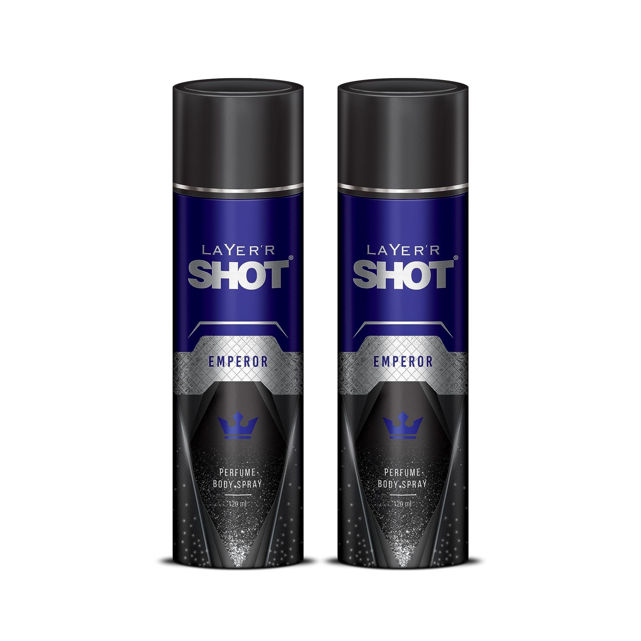 Layer'r Shot Emperor Body Spray For Men - 2 x 120ml Each | Long Lasting Premium Fragrance With Exotic Notes | Ideal for Body & Clothes | Gift For Men