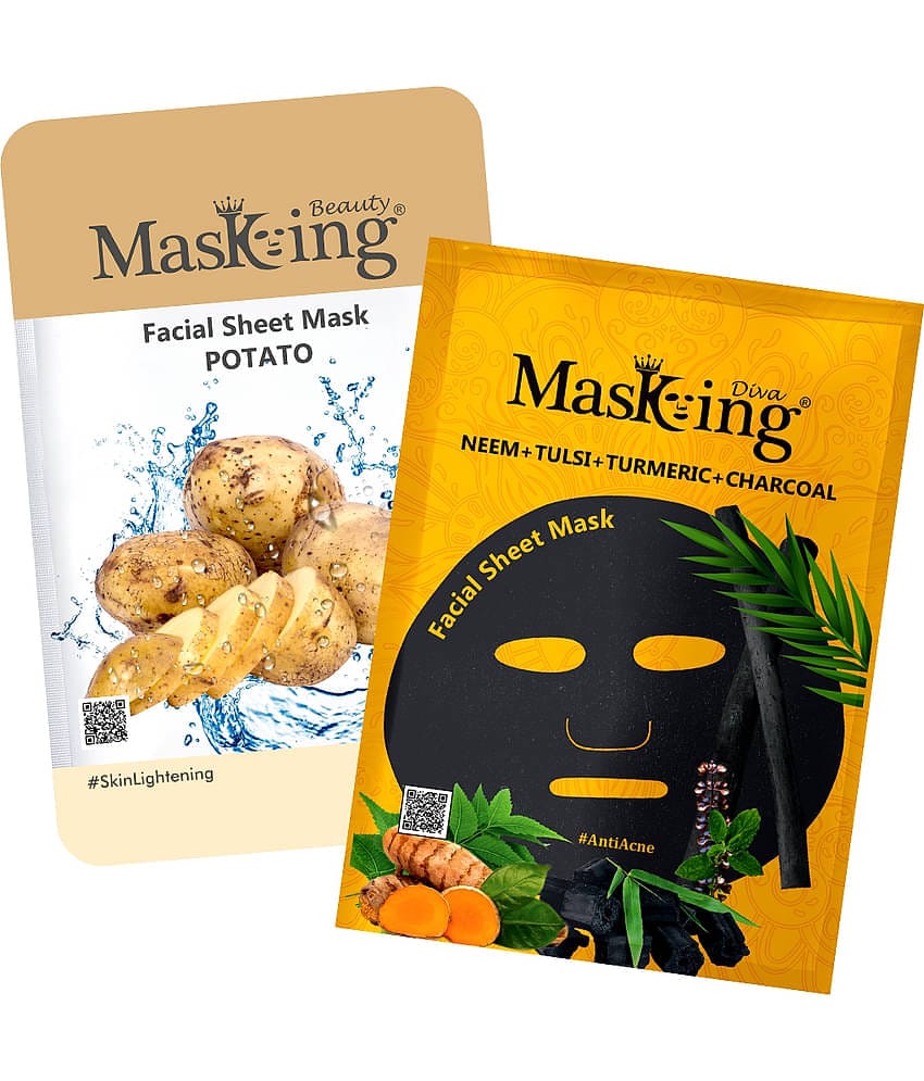 Masking BeautyDiva Potato, Neem, Tulsi, Turmeric & Charcoal Face Sheet Mask Masks 50 ml Pack of 2