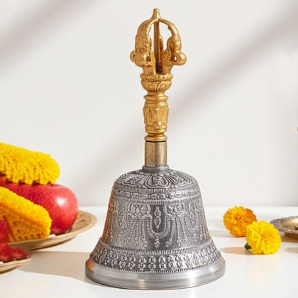 Pure Bronze Metal Hand Bell, Kansa Hand Bell No. 2, Height : 6 Inch (ZMAS114 C)