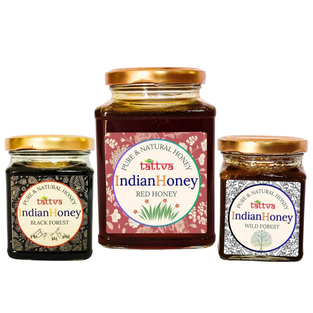 IndianHoney Red Honey Wild Forest Black Forest Forest Honey Triple Combo Pack (500gm + 2x230gm)