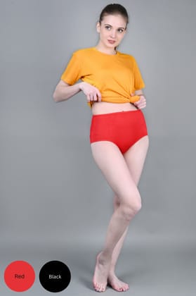 Bamboo Fabric Women's Hipster Panty | Red and Black | Pack of 2