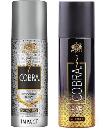ST.JOHN Cobra Impact & Live Long Lasting Deodorant Spray for Men 150ml Each (300ml) - Pack of 2