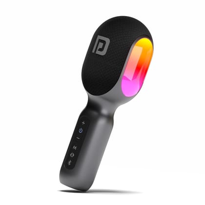 Portronics Dash 2 Wireless Bluetooth Karaoke Mic with 10W Speaker,Upto 10 Hour Playtime, Dynamic RGB Lights, Music Recording, Duet Singing, Mini Karaoke Machine for Car Travel, Fast Charging (Grey)