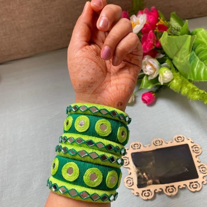 GREEN HAND CRAFTED AND MIRROR WORK BANGLES FOR EVERY TRADITIONAL EVENTS Size 2.6