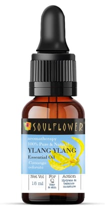 Soulflower Ylang Essential Oil for Strengthen Hair Roots, Control Hair Fall, Skin Moisture, Controls Acne, Aromatherapy - 100% Pure, Natural & Undiluted Premium Essential Oil, 15ml Soulflower Ylang Essential Oil for Strengthen Hair Roots, Control Hair Fa