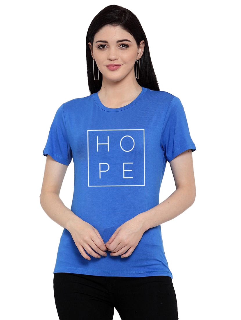 Women's Cotton Blend Hope Printed T-Shirt M (Blue)
