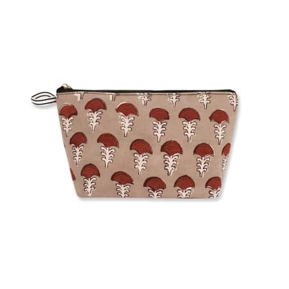 Grey Red Flower Block Printed Pouch