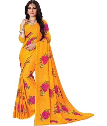 Kanooda Prints Georgette Printed Saree With Unstitched Blouse Piece ( Multicolor )