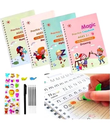 Magic Practice Copybook - (1 Pen + 1 Grip + 4 BOOKS + 10 REFILL) Number Tracing Book - Writing Book