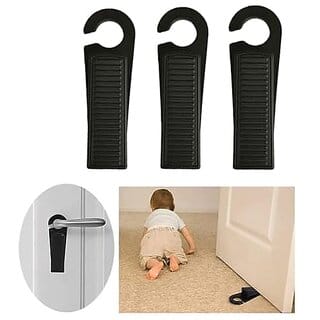 Door Stopper for Home Fapiwen 3Pcs Non-Slip Door Wedges Baby Safety Wedge with Rubber Hook Door Stop Stoppers Block Wedge Doorstops for Home Office Warehouses Classrooms (Black)