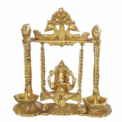 Brass Ganesh Jhula With Parrot And Deepak (BSMAS1068 A)