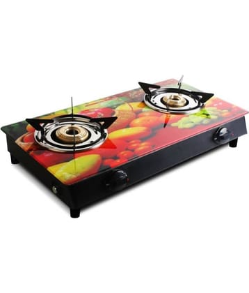 Suryaviva Nano Plus Digital 2B Ms Bk Toughened Glass 2 Cast Iron Burner Gas Stove(Manual Ignition,Multi Colour)