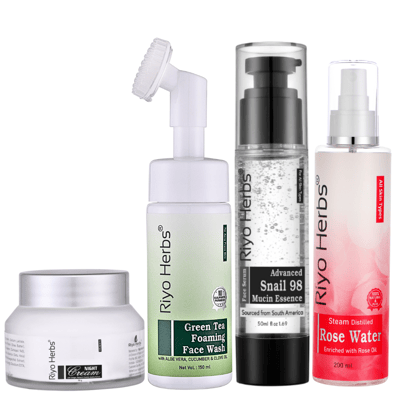 Green Tea Foaming Facewash, Rose Water, Snail Mucin & Night Cream Combo