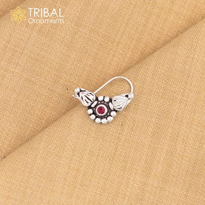 925 sterling silver vintage round design stone nose pin ethnic tribal jewelry np96-Red stone