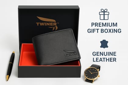 Twiner RFID Protected Bi-Fold Leather Wallet with Coin Pocket