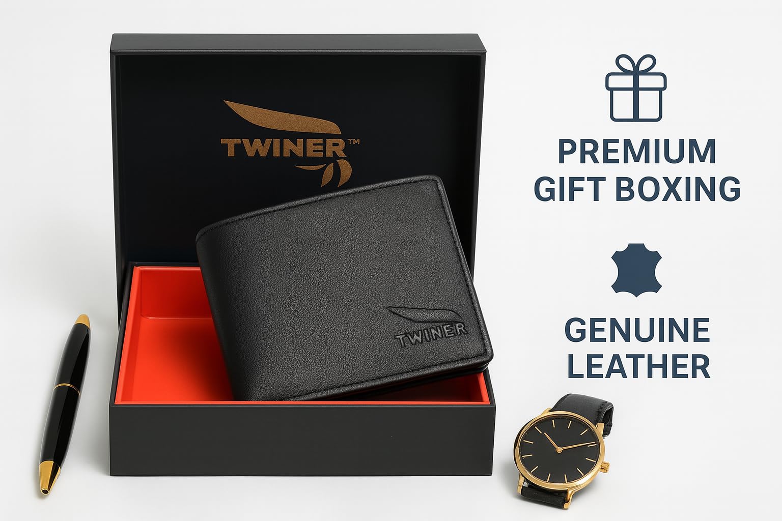 Twiner RFID Protected Bi-Fold Leather Wallet with Coin Pocket