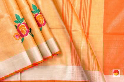 Peach Handwoven Embroidered Linen Saree - PL 1057