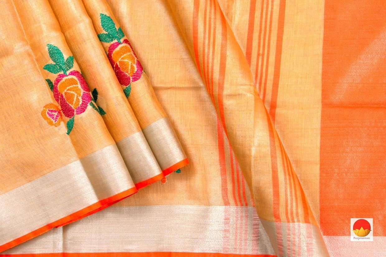 Peach Handwoven Embroidered Linen Saree - PL 1057