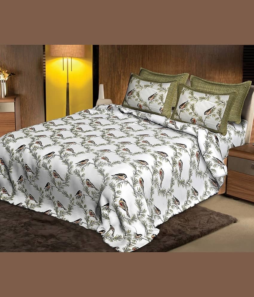 PETROSOLY Cotton 1 Double Bedsheet with 2 Pillow Covers ( Green )