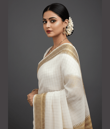 IndShopMart Cotton Silk Woven Regular Saree With Unstitched Blouse Piece ( White,Beige )