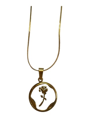 ANVAYACOLLECTIONS Anti Tarnish, Elegant Gold-Toned Rose Pendant Necklace, White Enamel Circle Design with Delicate Chain, Fashion Jewelry for Women