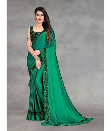 Apnisha Lycra Embellished Saree With Unstitched Blouse Piece ( Green )