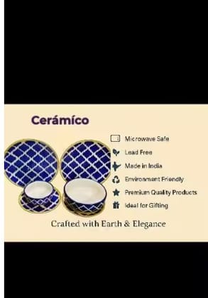 Cermco| Royal Blue Dinner Set Mughal Style For Couples| Set Of 6Pcs.