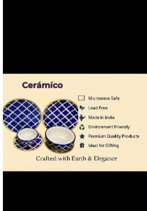 Cermco| Royal Blue Dinner Set Mughal Style For Couples| Set Of 6Pcs.